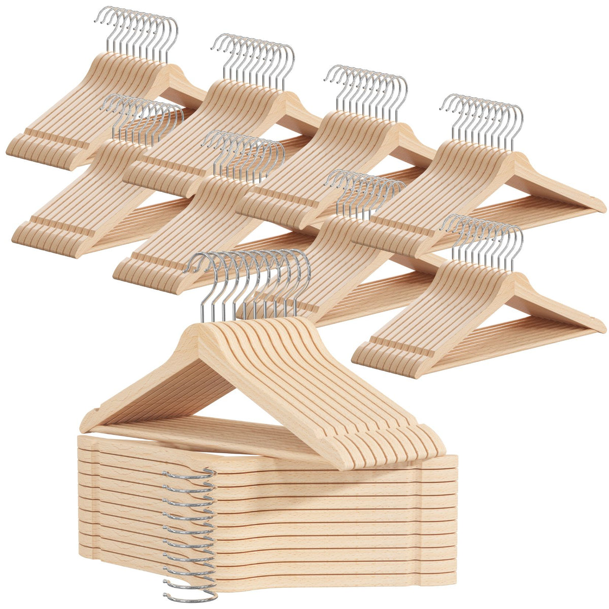 DE Wooden natural hangers 100 bundle